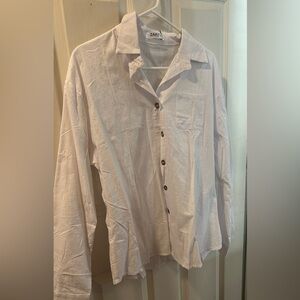 Zaayo Classic White Linen  Button Down Shirt and teal Blue linen button down